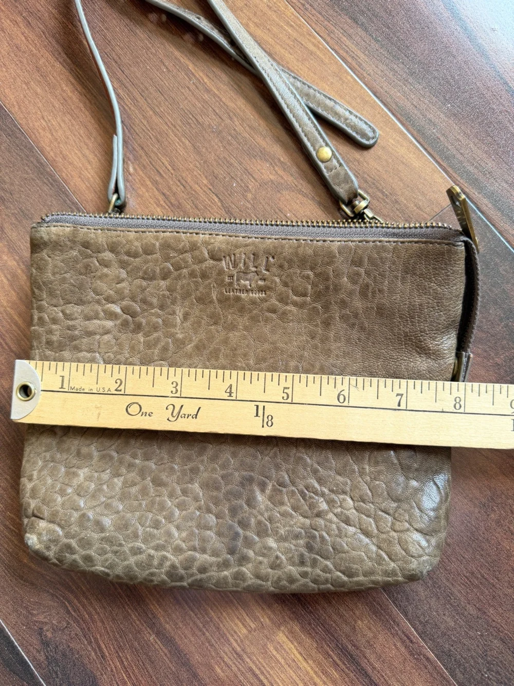 Will Leather Goods Mini Crossbody Pebble Leather Elephant Taupe Purse